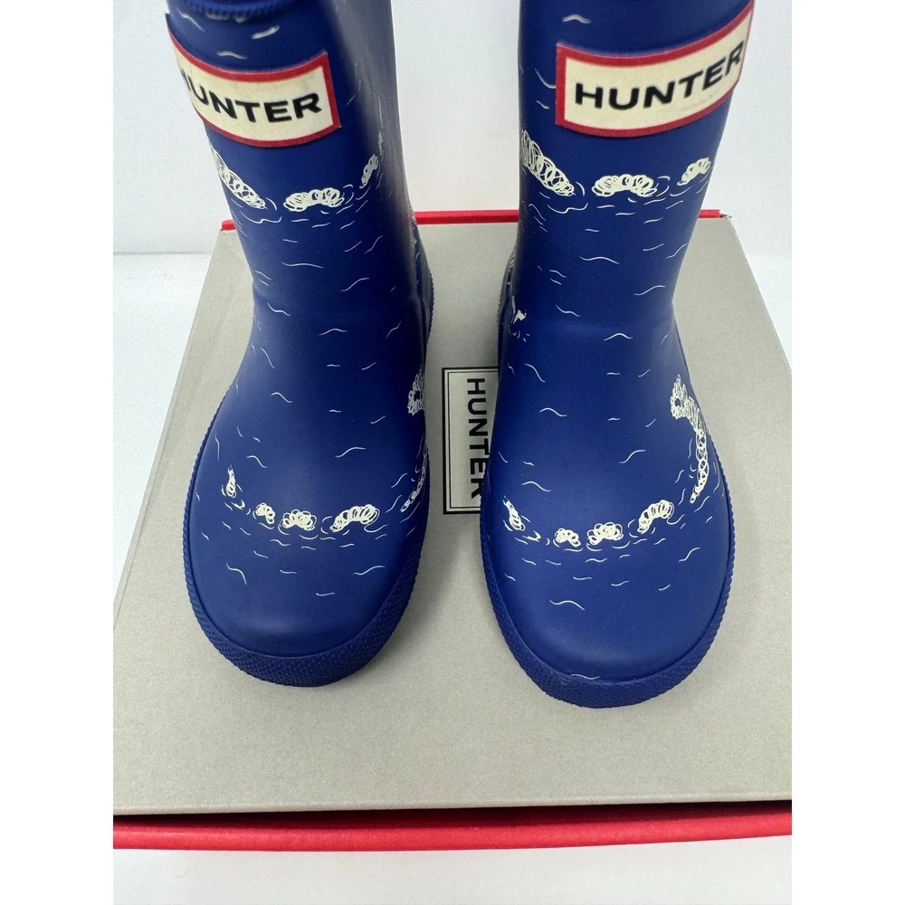 Hunter Kids First Classic Nessie Print Rain Boots Cuttle Blue KFT5069RMA Size 6